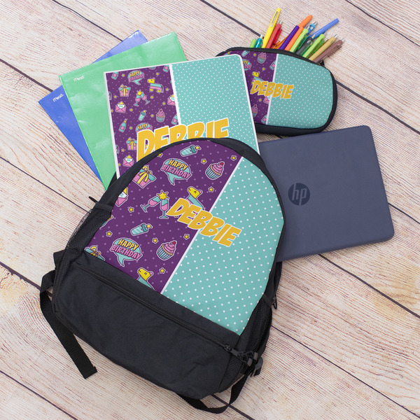 Pinata Birthday Large Backpack - Black - With Stuff