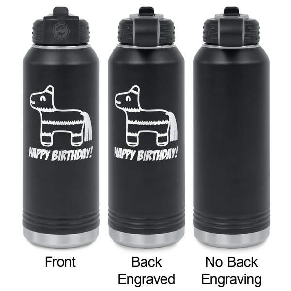 Pinata Birthday Laser Engraved Water Bottles - 2 Styles - Front & Back View