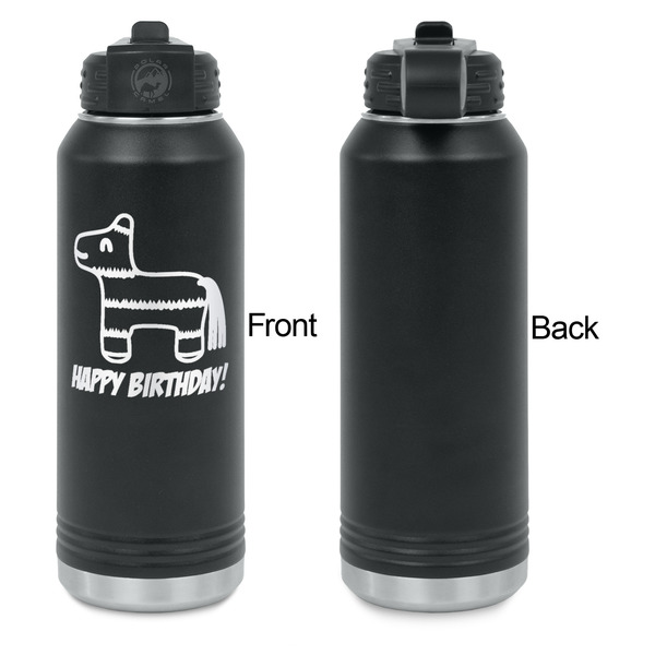 Pinata Birthday Laser Engraved Water Bottles - Front Engraving - Front & Back View
