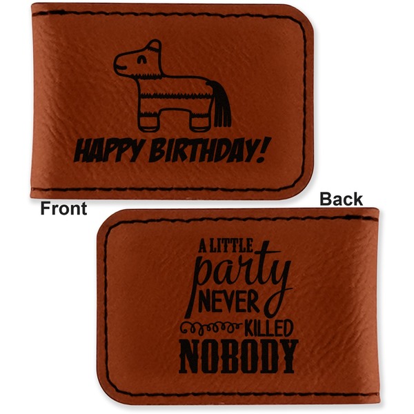 Pinata Birthday Leatherette Magnetic Money Clip - Front and Back