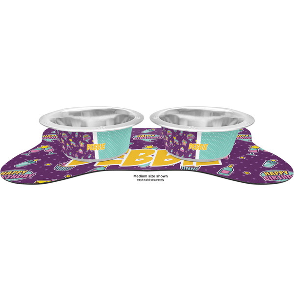 Pinata Birthday Metal Pet Bowls - On Dog Bone Shaped Mat