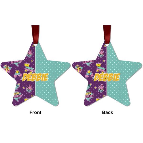 Pinata Birthday Metal Star Ornament - Front and Back