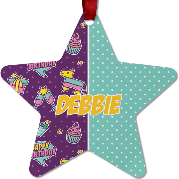 Custom Pinata Birthday Metal Star Ornament - Double Sided w/ Name or Text