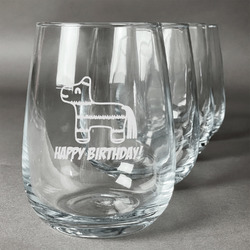 Pinata Birthday Stemless Wine Glasses (Set of 4) (Personalized)