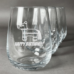 Pinata Birthday Stemless Wine Glasses (Set of 4) (Personalized)