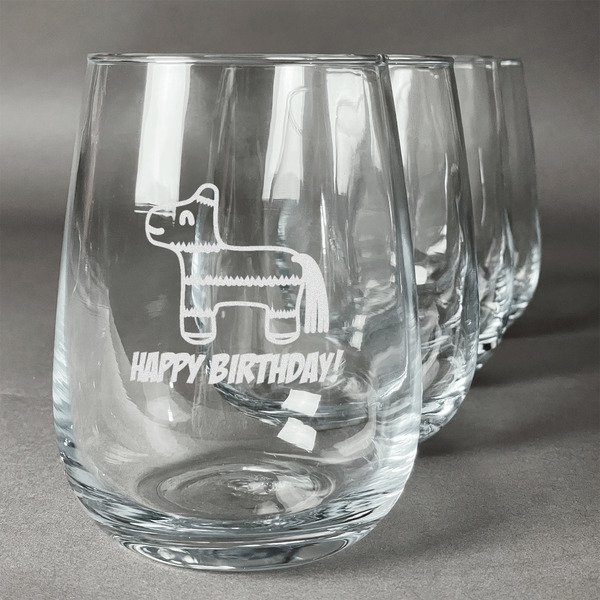 Custom Pinata Birthday Stemless Wine Glasses (Set of 4) (Personalized)