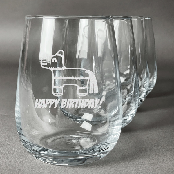 Custom Pinata Birthday Stemless Wine Glasses (Set of 4) (Personalized)