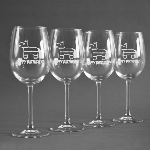 Pinata Birthday Personalized Wine Glasses (Set of 4)