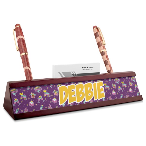 Custom Pinata Birthday Red Mahogany Nameplate with Business Card Holder (Personalized)