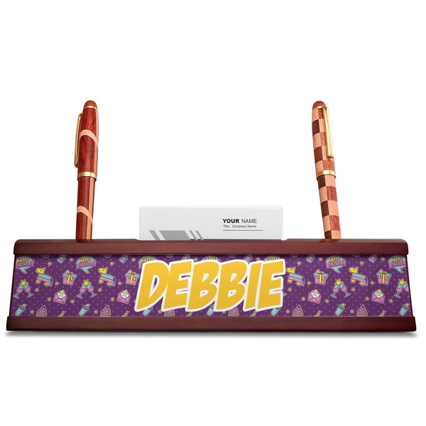 Pinata Birthday Red Mahogany Nameplates with Business Card Holder - Straight