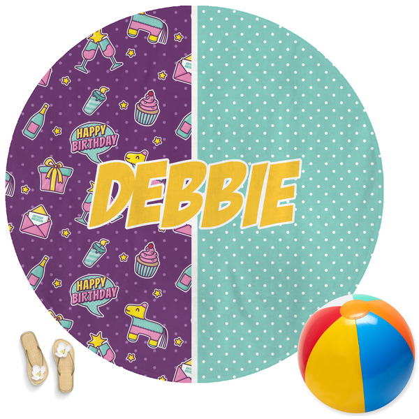 Custom Pinata Birthday Round Beach Towel (Personalized)