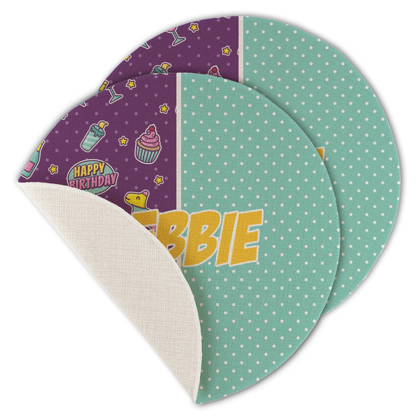 Custom Pinata Birthday Round Linen Placemat - Single Sided - Set of 4 (Personalized)