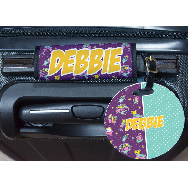 Pinata Birthday Round Luggage Tag & Handle Wrap - In Context