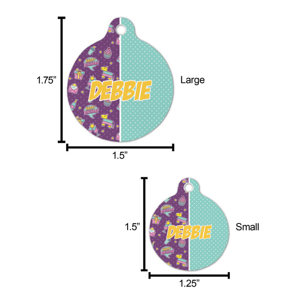 Pinata Birthday Round Pet ID Tag - Large - Comparison Scale