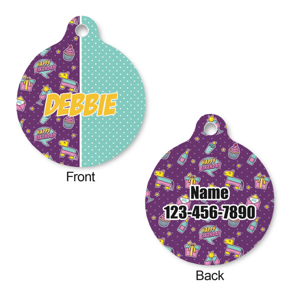 Pinata Birthday Round Pet Tag - Front & Back