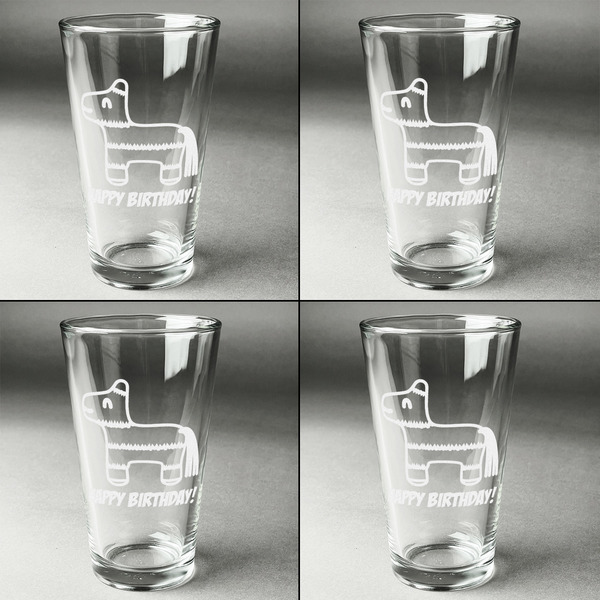 Pinata Birthday Set of Four Engraved Beer Glasses - Individual View