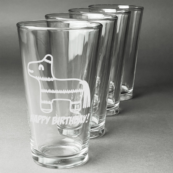 Custom Pinata Birthday Pint Glasses - Engraved (Set of 4) (Personalized)