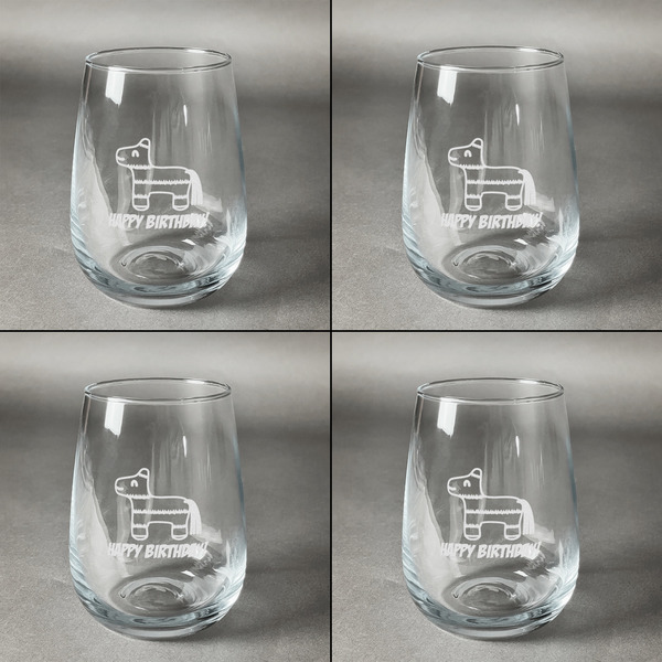 Pinata Birthday Set of Four Personalized Stemless Wineglasses (Approval)