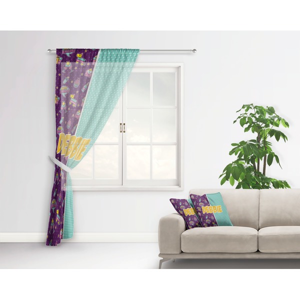 Pinata Birthday Sheer Curtain With Window and Rod - in Room Matching Pillow