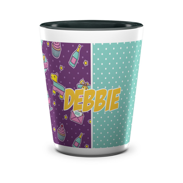 Custom Pinata Birthday Ceramic Shot Glass - 1.5 oz - Two Tone - Set of 4 (Personalized)