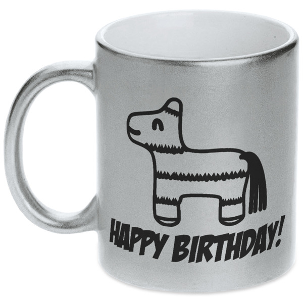 Custom Pinata Birthday Metallic Silver Mug (Personalized)
