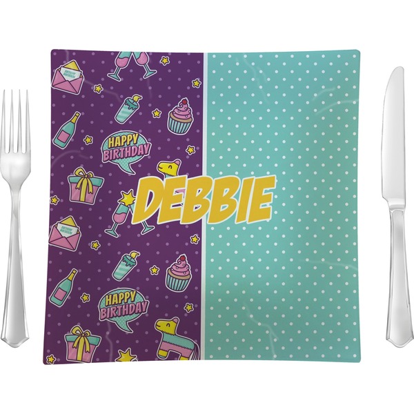 Custom Pinata Birthday 9.5" Glass Square Lunch / Dinner Plate- Single or Set of 4 (Personalized)