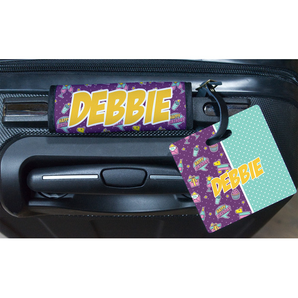 Pinata Birthday Square Luggage Tag & Handle Wrap - In Context