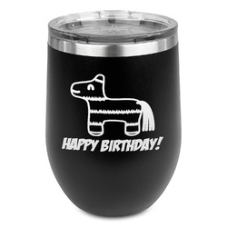 Pinata Birthday Stemless Stainless Steel Wine Tumbler - Black - Double Sided (Personalized)