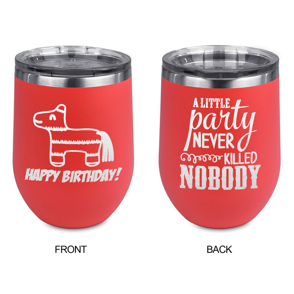 Pinata Birthday Stainless Wine Tumblers - Coral - Double Sided - Approval
