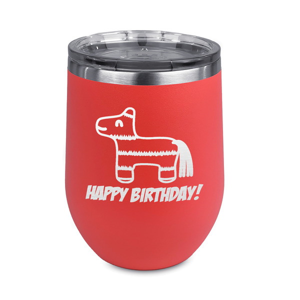 Custom Pinata Birthday Stemless Stainless Steel Wine Tumbler - Coral - Double Sided (Personalized)