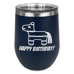Pinata Birthday Stemless Stainless Steel Wine Tumbler - Navy - Double Sided (Personalized)
