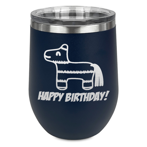 Custom Pinata Birthday Stemless Stainless Steel Wine Tumbler - Navy - Double Sided (Personalized)