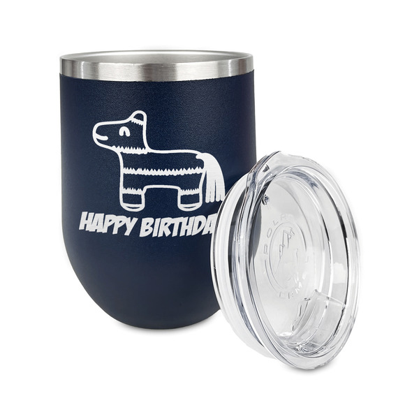 Pinata Birthday Stainless Wine Tumblers - Navy - Single Sided - Alt View