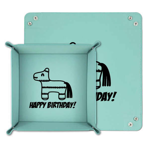 Pinata Birthday Teal Faux Leather Valet Trays - PARENT MAIN