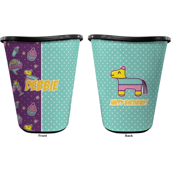 Pinata Birthday Trash Can Black - Front and Back - Apvl