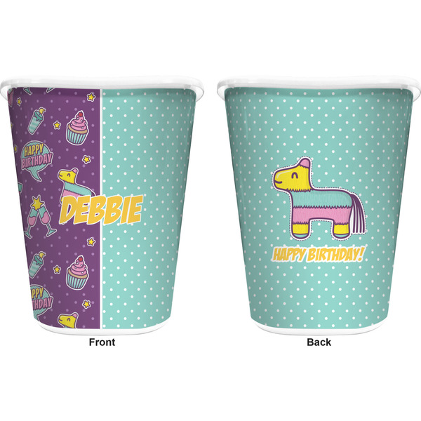 Pinata Birthday Trash Can White - Front and Back - Apvl