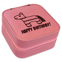 Pinata Birthday Travel Jewelry Boxes - Pink Leather (Personalized)