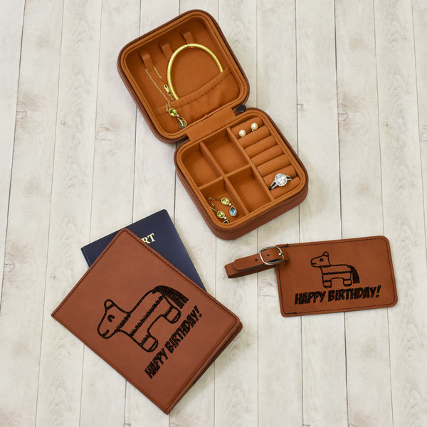 Pinata Birthday Travel Jewelry Boxes - Leather - Rawhide - In Context