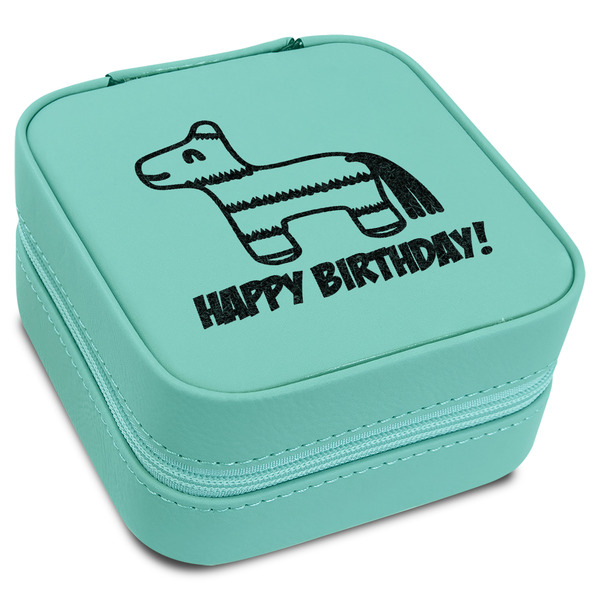 Custom Pinata Birthday Travel Jewelry Box - Teal Leather (Personalized)