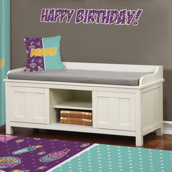 Pinata Birthday Wall Name Decal Above Storage bench