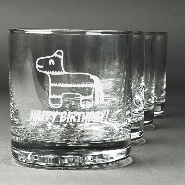 Custom Pinata Birthday Whiskey Glasses (Set of 4) (Personalized)