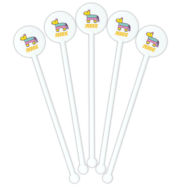 Pinata Birthday White Plastic 5.5" Stir Stick - Fan View