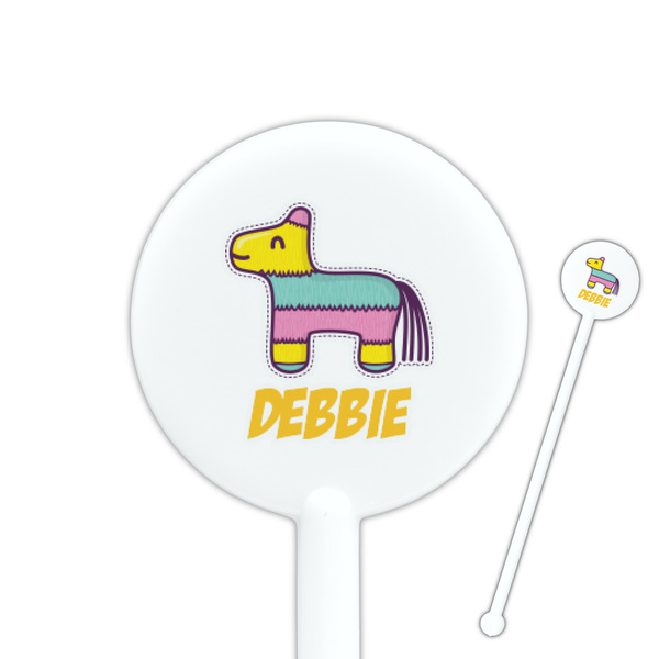 Custom Pinata Birthday 5.5" Round Plastic Stir Sticks - White - Single Sided (Personalized)