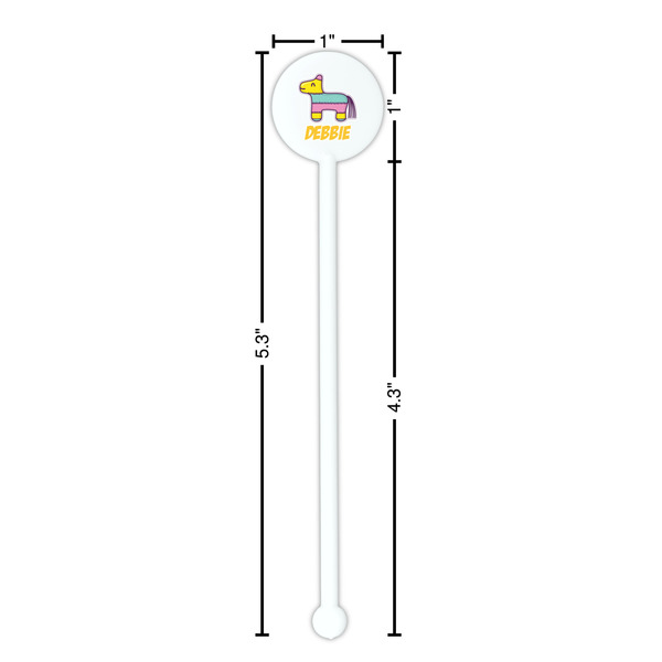 Pinata Birthday White Plastic 5.5" Stir Stick - Round - Dimensions