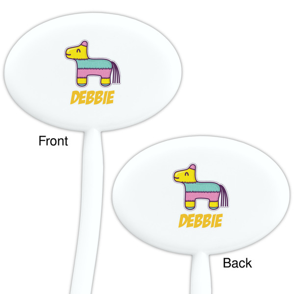 Pinata Birthday White Plastic 7" Stir Stick - Double Sided - Oval - Front & Back