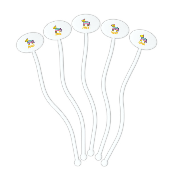 Pinata Birthday White Plastic 7" Stir Stick - Oval - Fan