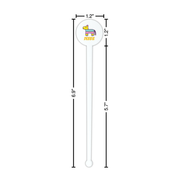 Pinata Birthday White Plastic 7" Stir Stick - Round - Dimensions