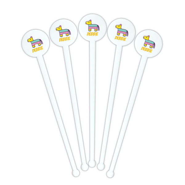 Pinata Birthday White Plastic 7" Stir Stick - Round - Fan View