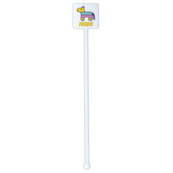 Pinata Birthday White Plastic Stir Stick - Single Sided - Square - Single Stick