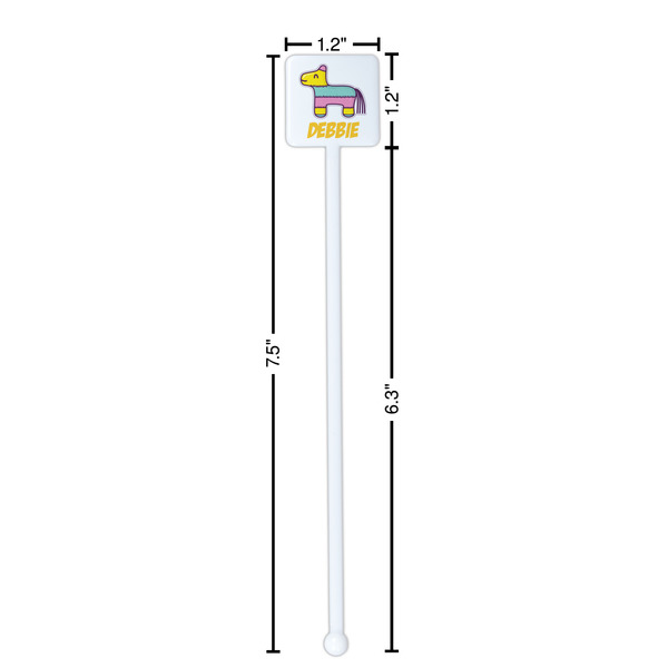 Pinata Birthday White Plastic Stir Stick - Square - Dimensions